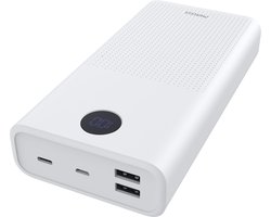 Phreeze Powerbank 30000 mAh - Wit - 3 Poorten - 10x Opladen - GSM, Tablet, Smartphone, Telefoon - Snellader - 2x USB-A (Quick Charge 3.0) + 1x USB-C (Power Delivery 3.0)