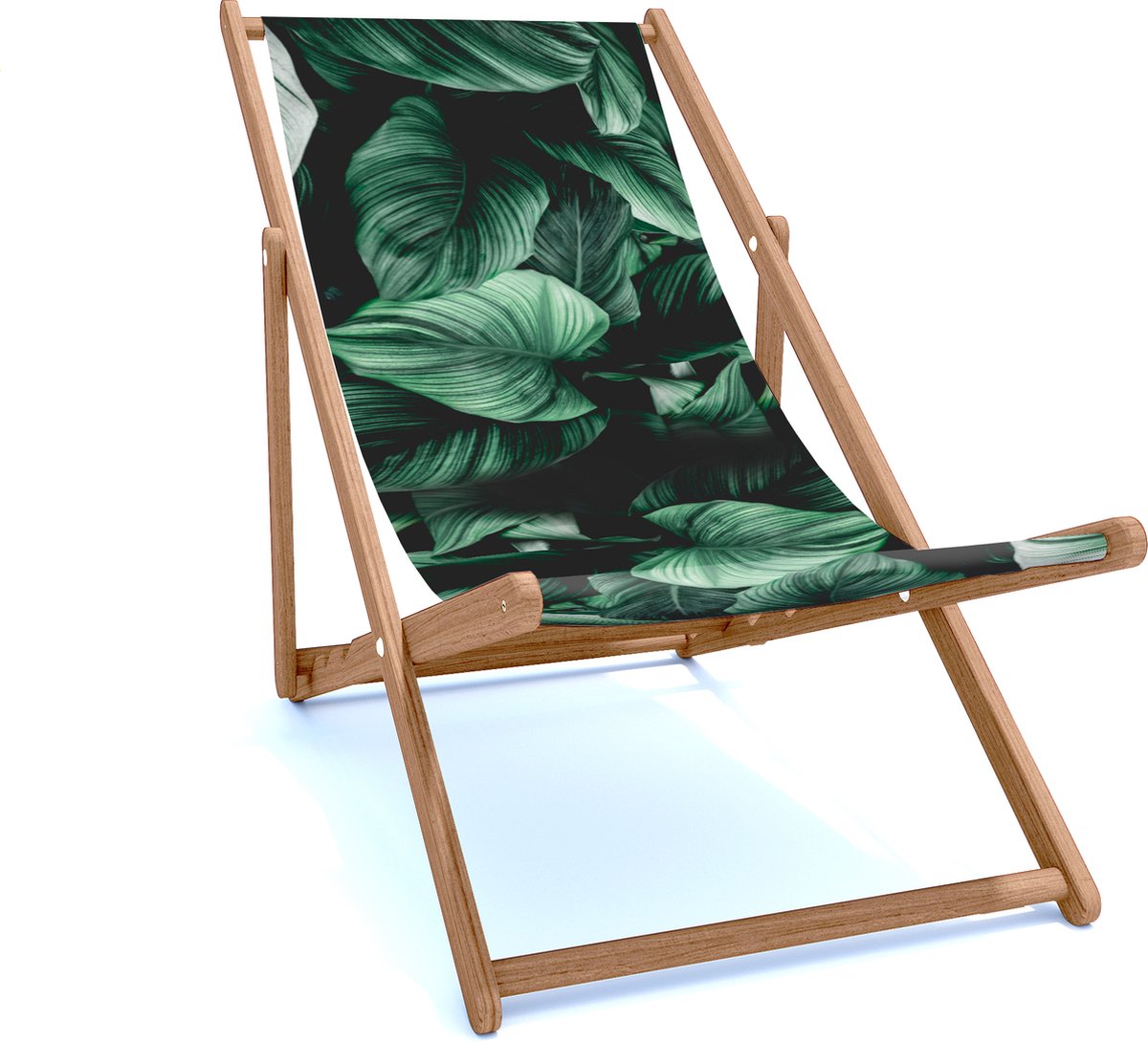 Holtaz Strandstoel Hout Inklapbaar Comfortabele Zonnebed Ligbed met verstelbare Lighoogte houten frame met stoffen Bladeren