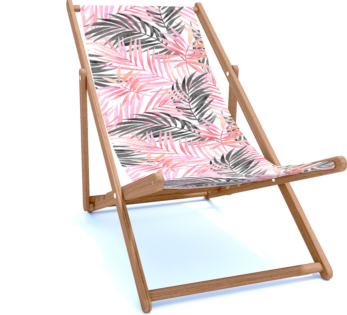 Holtaz Strandstoel Hout Inklapbaar Comfortabele Zonnebed Ligbed met verstelbare Lighoogte houten frame met stoffen Bladeren