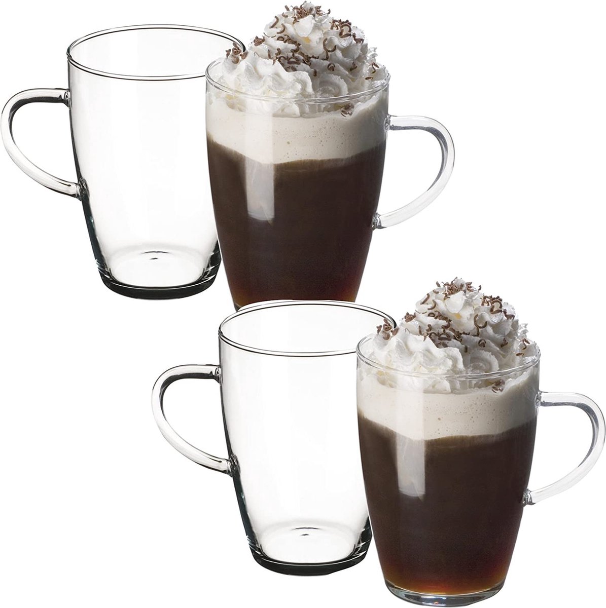 Wilmax Thermoglazen met handvat, set van 6 stuks, 150 ml, glazen van geribbeld glas voor water, thee, koffie, theeglazen en koffieglazen, bekers voor warme en koude dranken, vaatwasmachinebestendig
