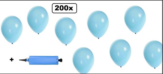 200x Ballonnen baby blauw + ballonpomp - Ballon carnaval festival feest party verjaardag landen helium lucht thema
