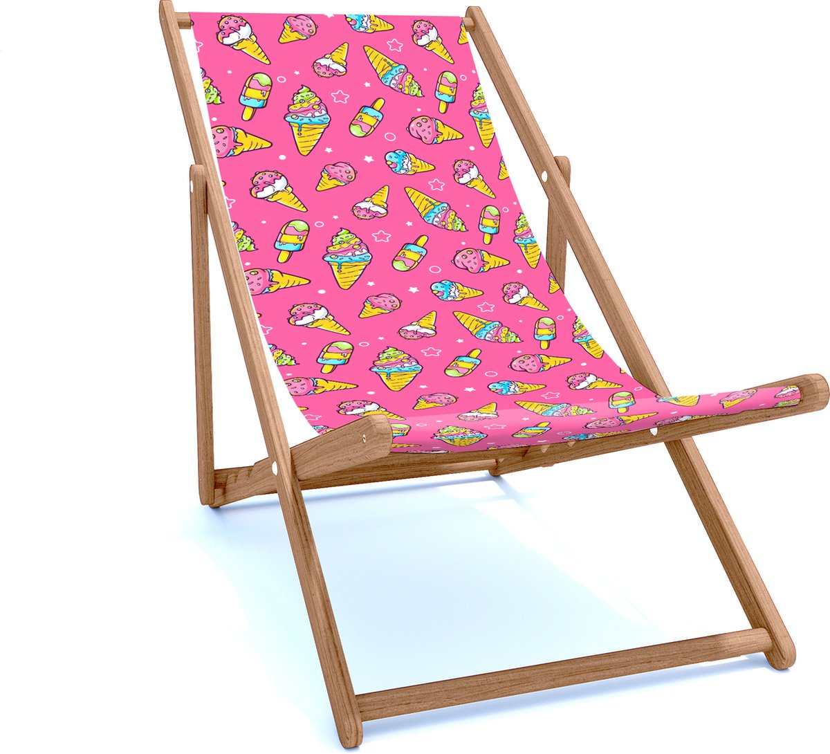 Holtaz Strandstoel Hout Inklapbaar Comfortabele Zonnebed Ligbed met verstelbare Lighoogte houten frame met stoffen Tropical