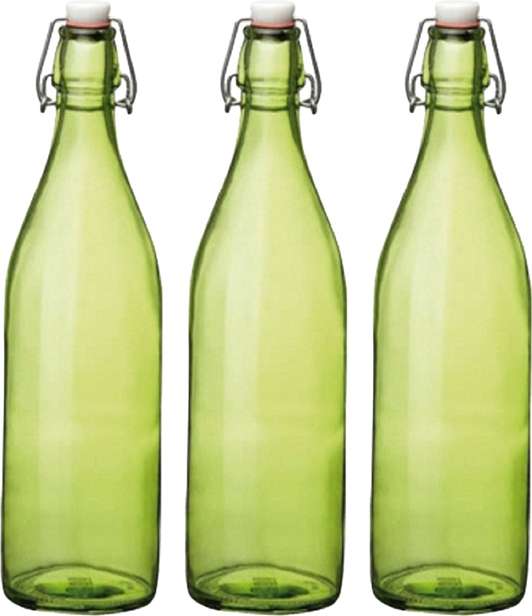 Cuisine Elegance set van 4x stuks weckflessen groen beugeldop glas van 1 liter