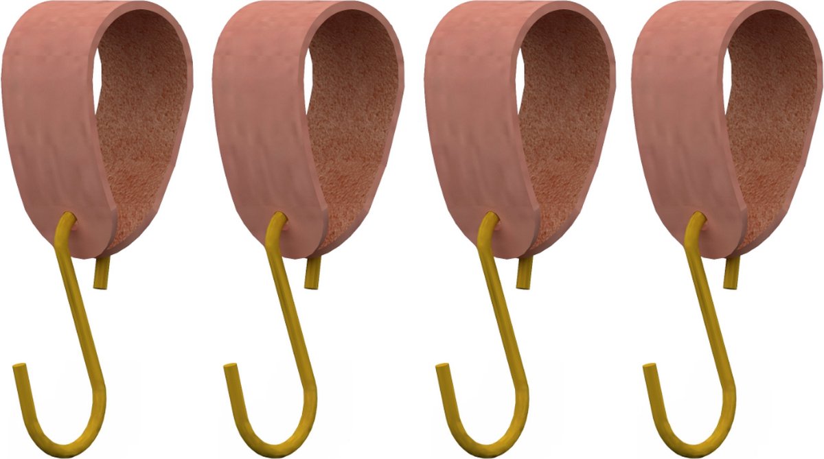 S-haakje Goud + leren hanger: SUEDE OLD PINK - Maat M - set van 4 (S-haakjes - kapstokhaakje - handdoekhaakje - kapstokhaak - ophanghaken - S-haken)