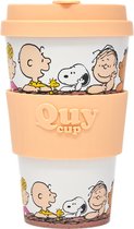 Quy Cup 400 ml - Gobelet de voyage écologique - Peanuts Snoopy Wall - Sans BPA - Fabriqué à partir de Bouteilles en PET recyclées avec couvercle en Siliconen pêche clair