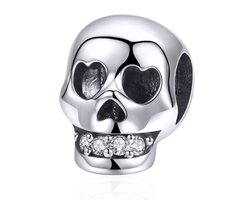 Fler® | 925 Sterling Zilver Bedel | Bedel Schedel | Kristal | Past op populaire bedel armbanden (standaard - 3mm) | armbandbedel | Halloween bedel | Bedels Charms Beads