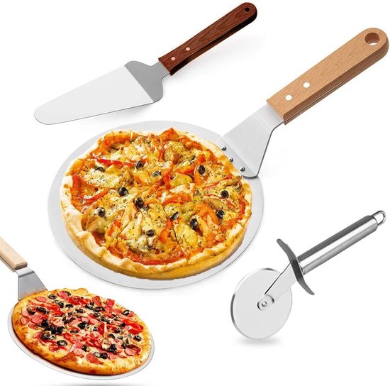 Pizza Cutter Pizza Peel Pizza Schop 3 in 1 Set, ZAWTR Ronde Pizza