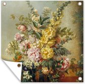 Tuin poster Grote vaas met bloemen - Josep Mirabent - Schilderij - 200x200 cm - Tuindoek - Buitenposter