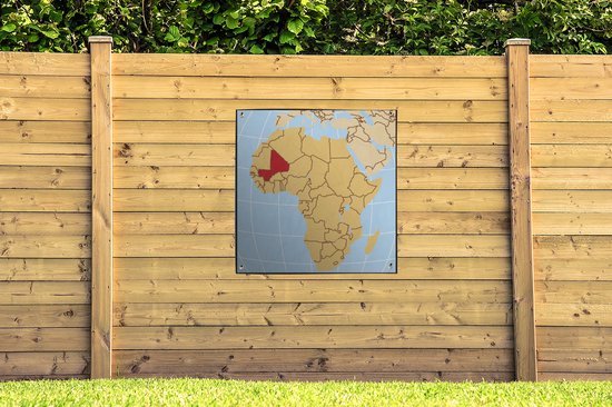 Affiche de jardin Illustration du Mali sur la carte africaine 100x100 cm - Toile de jardin / Toile d'extérieur / Peintures d'extérieur (décoration de jardin)