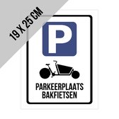 Pictogram/ bord | "Parkeerplaats bakfietsen" | 19 x 25 cm | Dikte: 2 mm | Fietsers | Parkeerplaats fietsen | Velo | Bakfiets | Parkeren | Stad | 1 stuk