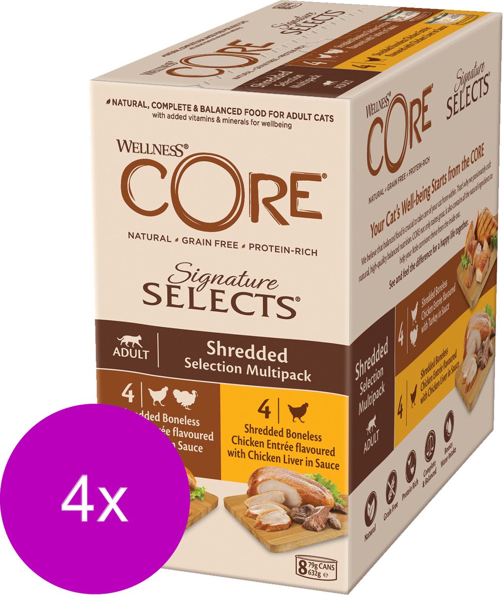 Wellness Core Wellness Core Signature Selects Shredded Multi-Pack - Kattenvoer - 4 x Mix 8x79 g