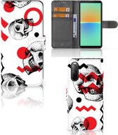GSM Hoesje Sony Xperia 10 IV Bookstyle Case Skull Red