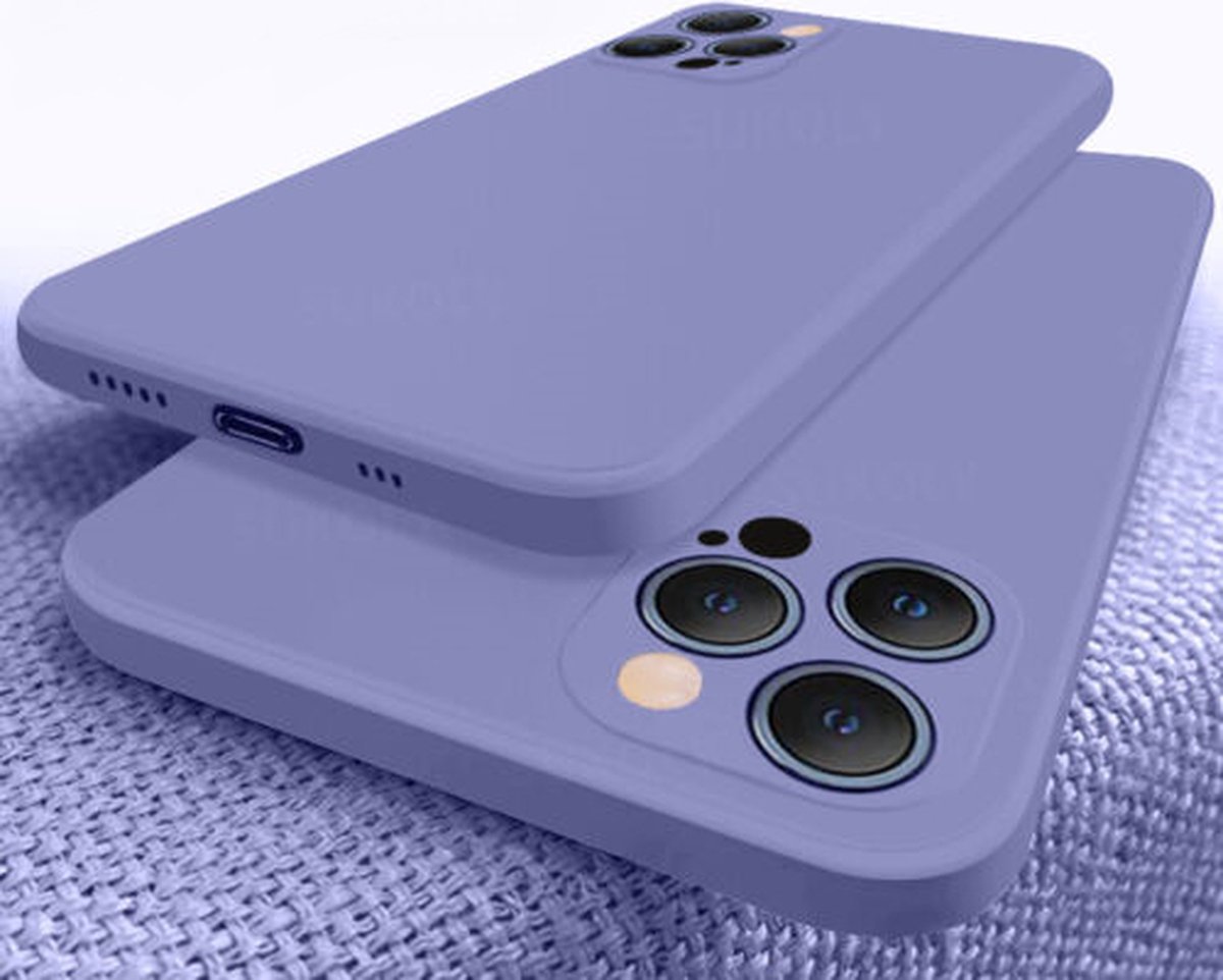 Iphone 13 Pro Max - Silicone Case - Lavenden Grijs + Screenprotector - Tempered Glass