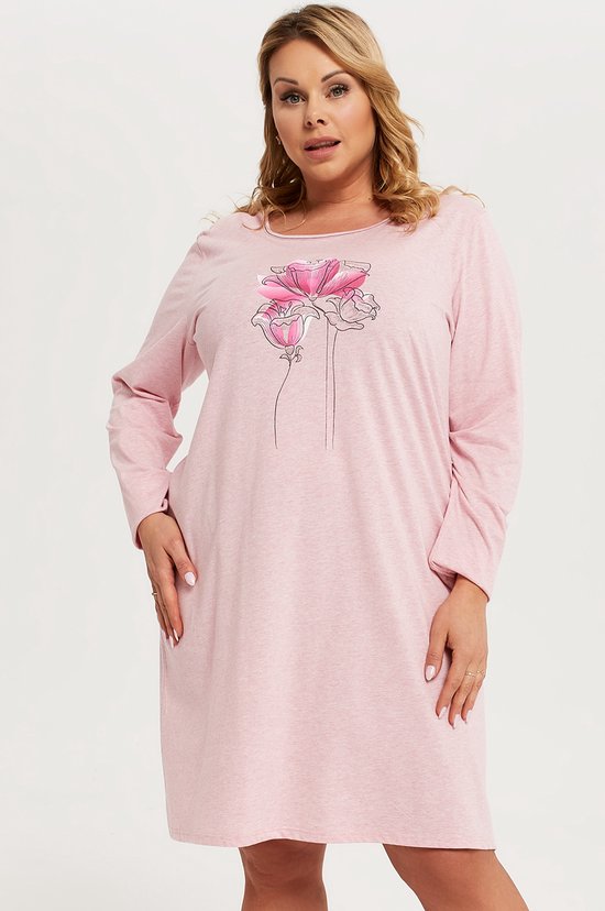 Italian Fashion Hoja dames nachthemd met lange mouwen- roze XXL