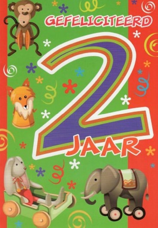 2 jaar van harte gefeliciteerd! Een grappige kaart met allerlei dieren en versieringen... bol
