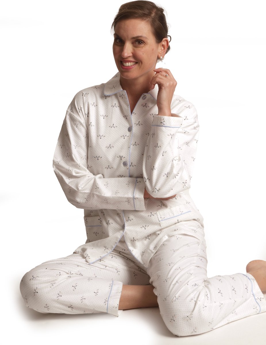 Lunatex dames pyjama flanel - Vos - ivoor