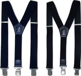 Zwarte en Donkerblauwe Bretels met stevige sterke brede stalen clips Duo Pack