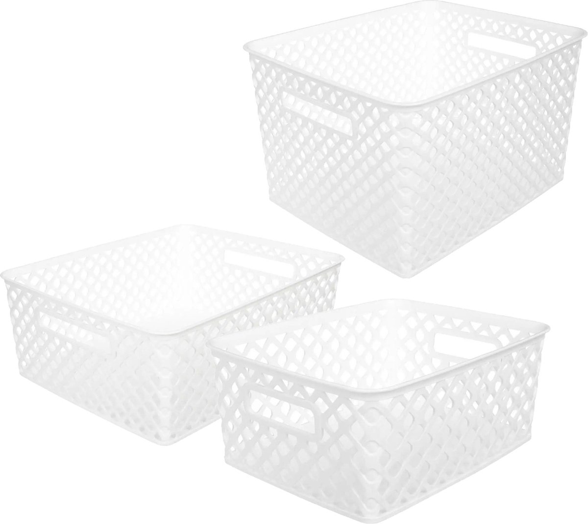 Opbergmanden/opbergboxen - 4L - 11L - 19L - wit - kunststof - set van 3x