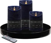 Zwart dienblad - inclusief 3 LED kaarsen donkerblauw - met afstandsbediening