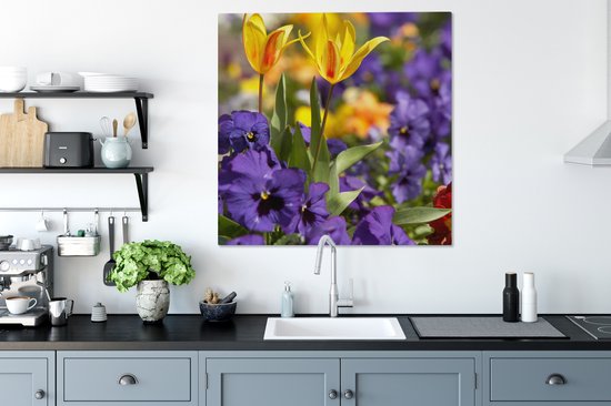 Toile Peinture Printemps - Fleurs - Couleurs - 90x90 cm - Décoration murale