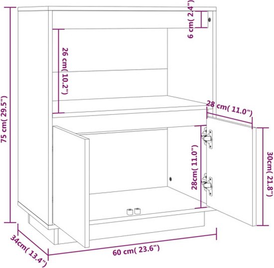 vidaXL Buffet 60x34x75 cm Bois de pin massif - Buffet - Commodes - Armoire haute - Buffet en bois