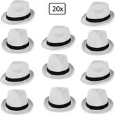 20x Festival hoed wit met zwarte band - Hoofddeksel hoed festival thema feest feest party