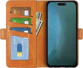 Mobiq - PU Lederen Wallet Hoesje met Sluiting iPhone 14 Pro - lichtbruin