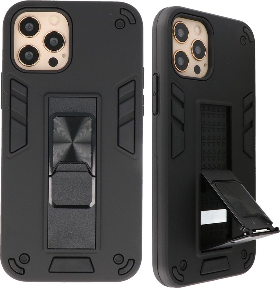 Hoesje Stand Hardcase Back Cover Color Zwart geschikt voor Iphone 12 Pro Max