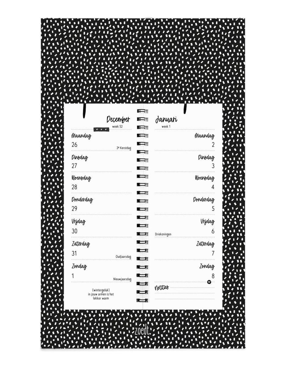 Zoedt - omlegkalender - weekkalender 2022 - zwart wit