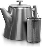 Vaja® Theepot Camille met filter - Zilver - 1.0L - RVS dubbelwandig - Theekan Vaja® Theepot Camille met filter - Zilver - 1.0L - RVS dubbelwandig - Theekan