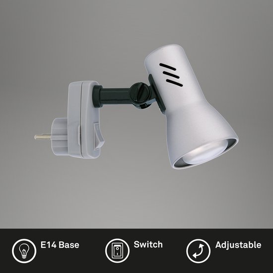 BRILONER Pilo - Stekkerlamp - wandlamp met schakelaar - stopcontactlampen 1 licht - Stekkerspot - ON/OFF - draaibaar - E14 fitting — afbeelding 3