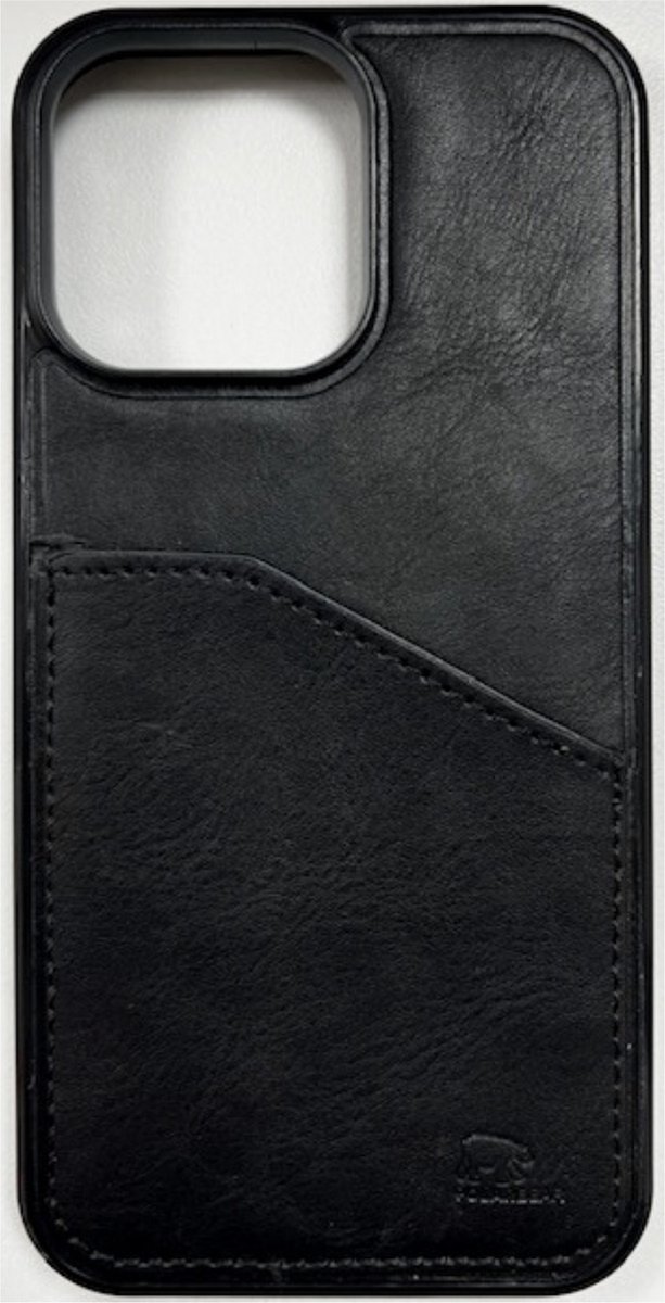 Iphone 14 CASE - iphone case - leren hoesje - leather case iphone - card holder leather case - met kaarthouder - polar bear - ZWART