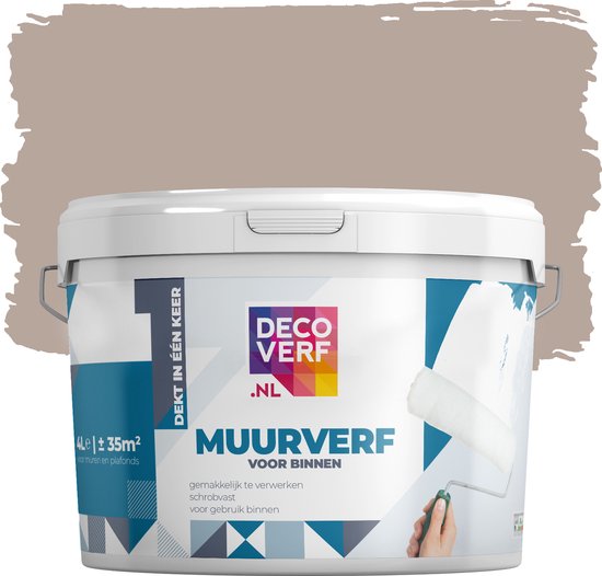 Decoverf muurverf mat, kaki bruin, 4L - Decoverf.nl