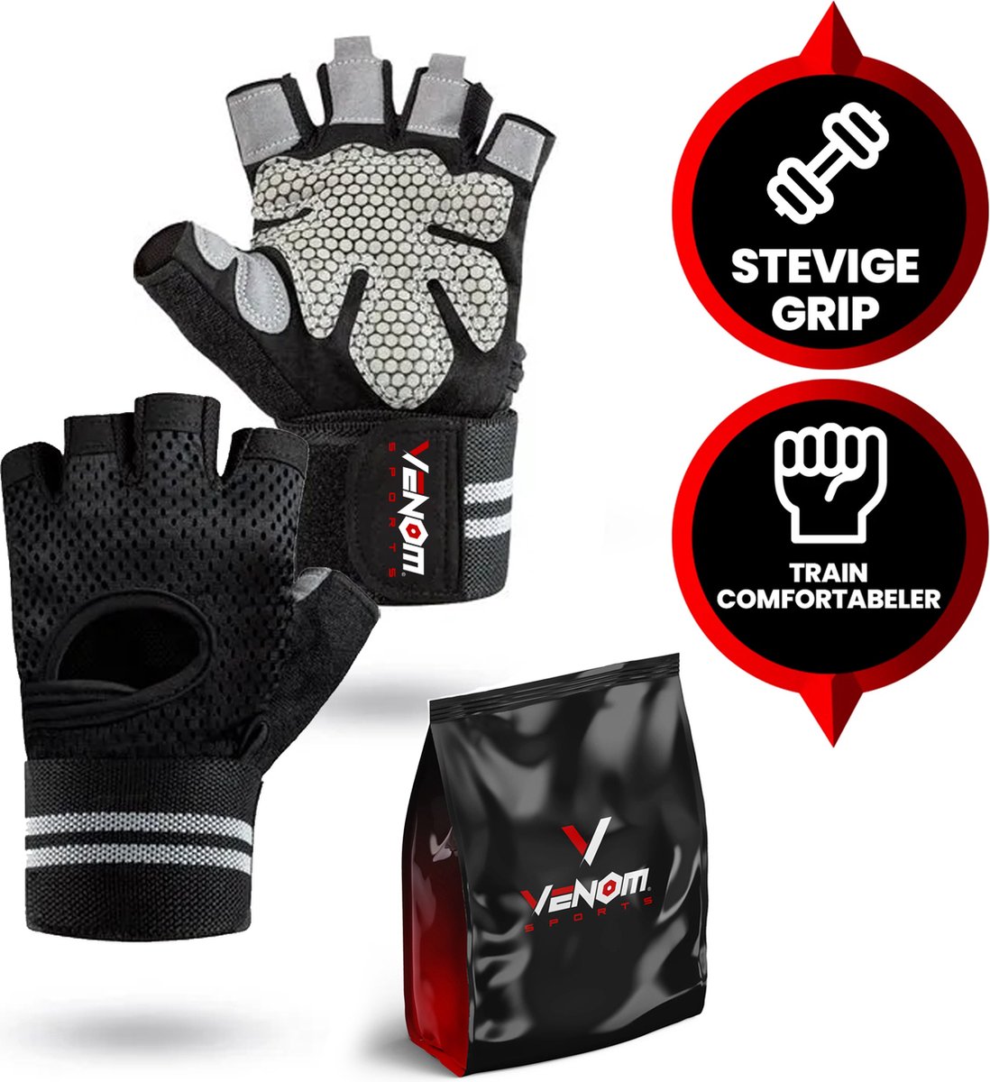 Venom Sports fitness handschoenen – handschoenen met polsondersteuning –...  | bol.com