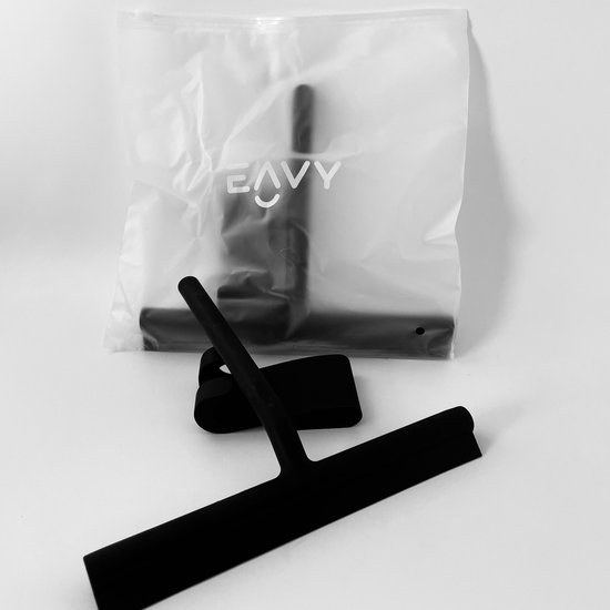 EAVY Douchewisser Zwart met Ophangsysteem - Badkamer Accessoires - Raamwisser - Trekker Douche - Silicone - 21cm x 16cm - Eavy