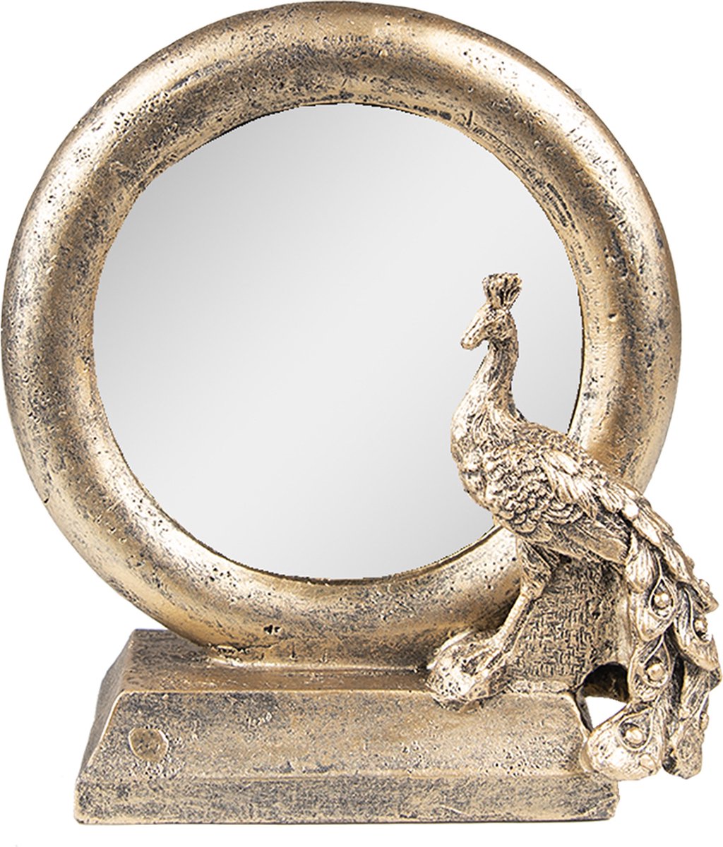 Staande Spiegel 15x7x16 cm Koperkleurig Ijzer Glas Pauw Tafel Spiegel