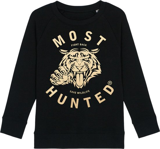 Most Hunted - kinder sweater - tijger - zwart - goud - maat 134/148