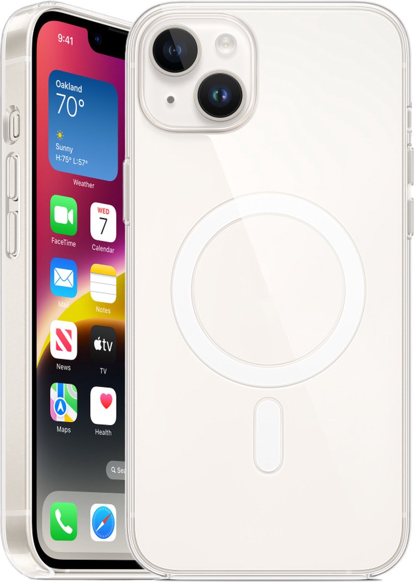 iPhone 14 Plus geschikt hoesje compatibel voor (Apple) MagSafe – Transparant - voor Apple Oplader - Doorzichtig