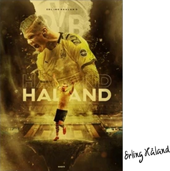Allernieuwste® Canvas Schilderij Voetballer Erling Haland - (Erling Braut Håland) - Voetbalspeler Soccer - kleur - 50 x 70 cm