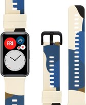 Strap-it Siliconen camouflage bandje - geschikt voor Huawei Watch Fit / Huawei Watch Fit New - blauw