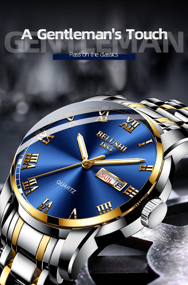 Belushi Top Merk Luxe Heren Horloges Lichtgevende Waterdicht Roestvrij Stalen Horloge Quartz Mannen Datum Kalender Bedrijvengids Horloge
