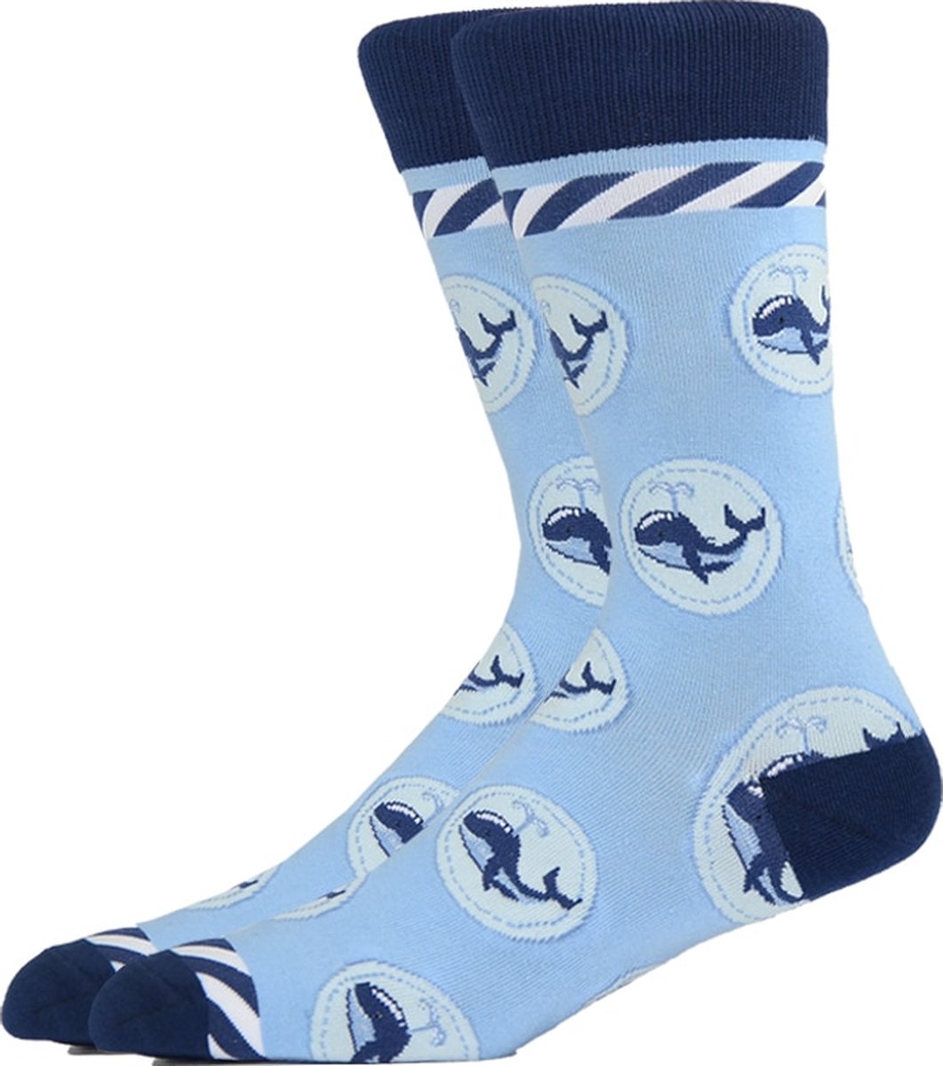 Walvis Sokken - Leuke sokken dames/heren - maat 39-45 - Dieren/Water/Blauw