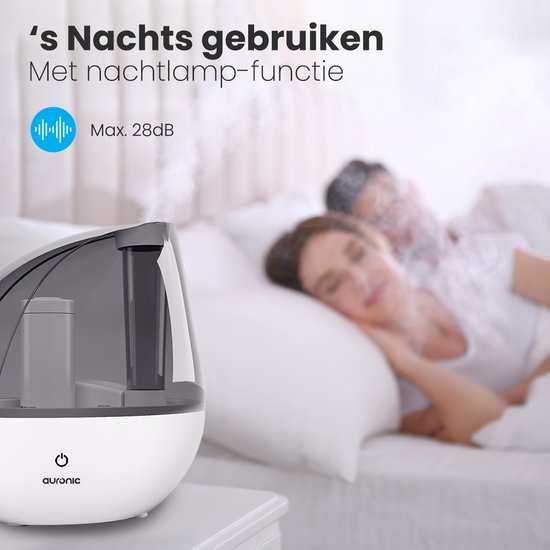 Auronic Luchtbevochtiger - 1,5 Liter - 40m2 - Geschikt voor Woonkamer, Kantoor, Slaapkamer, Babykamer en Meer - Stil - BPA-Vrij - Met Waterfilter - Wit