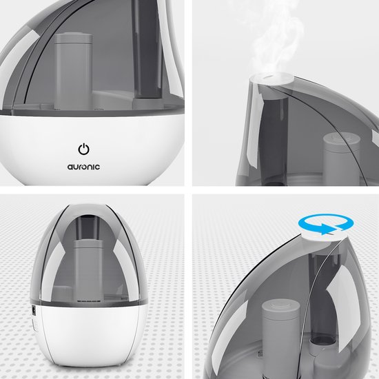 Auronic Luchtbevochtiger - 1,5 Liter - 40m2 - Geschikt voor Woonkamer, Kantoor, Slaapkamer, Babykamer en Meer - Stil - BPA-Vrij - Met Waterfilter - Wit