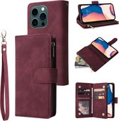 Coque de téléphone de Luxe pour Apple iPhone 14 Pro Max | Bookcase en cuir de haute qualité | Étui portefeuille en cuir | Apparence Luxe | Porte-cartes 6 pièces | Rouge