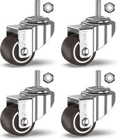 GBL Heavy Duty Castor Wheels + Screws - 50mm M10 x 25mm Up to 200kg - 4 Pack No Floor Marks Silent Castor for Furniture - Rubber Covered Trolley Wheels - Silver Casters