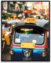Tuk tuk Thailand fotolijst met glas 40 x 50 cm - Prachtige kwaliteit - Thailand - Bangkok - tuktuk - Glazen plaat - inclusief ophangsysteem - Poster - Foto op hoge kwaliteit uitgeprint
