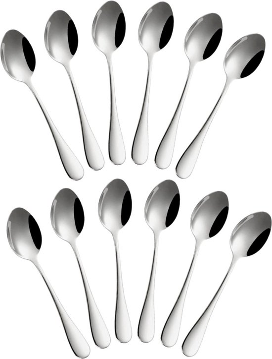 Fako Bijoux® - Cuillère à Café / Cuillère à Dessert Classic - 14.2cm - Argent - 12 Pièces