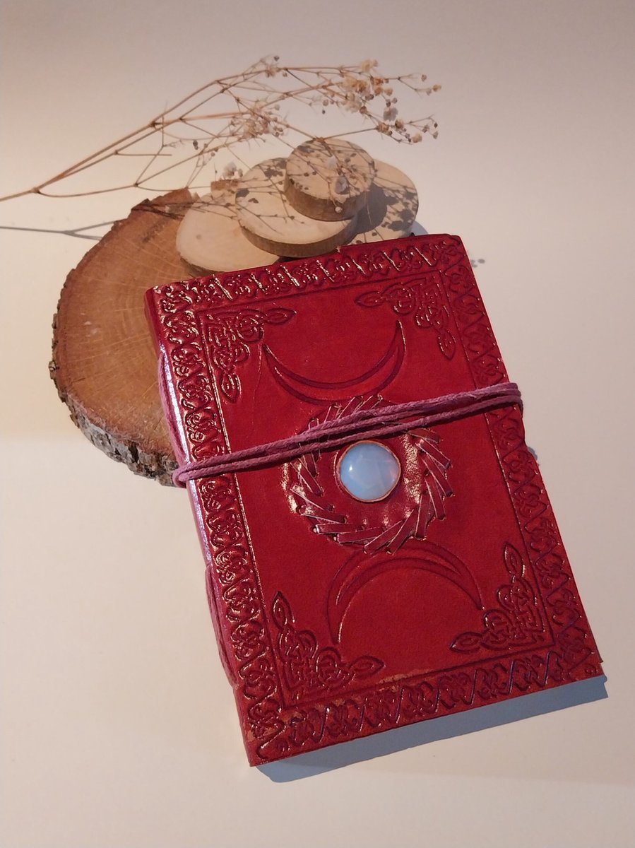 Handgemaakt Leren Notieboekje met Opaliet (17,5 x 13 cm)