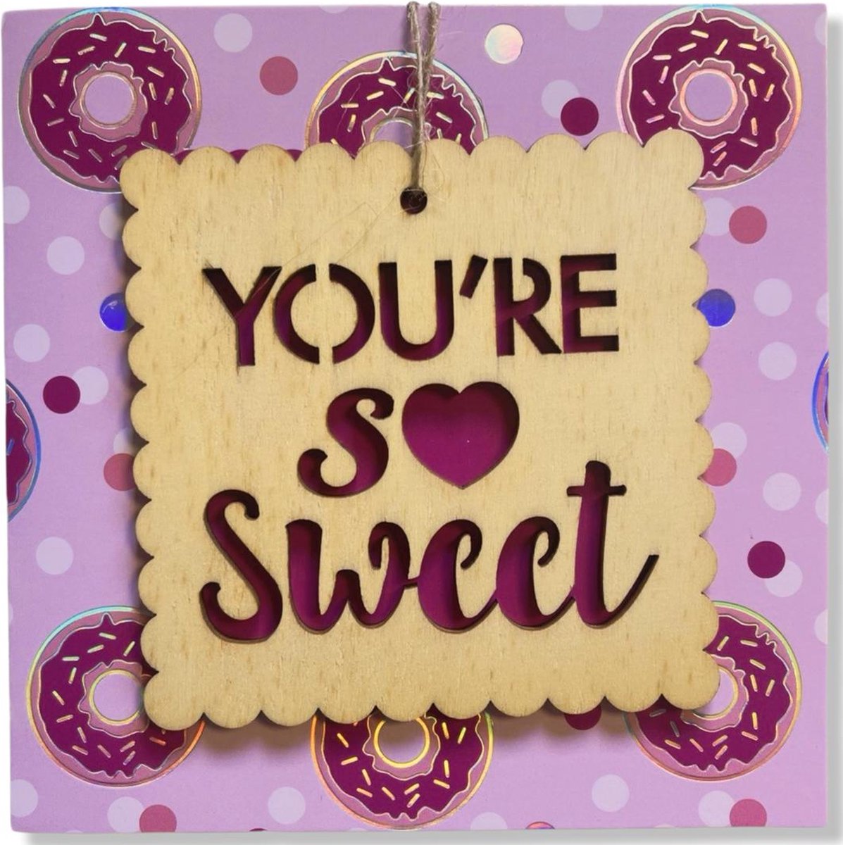 Luxe Valentijn Wenskaart Met Houten Ornament - You're so sweet - 14x14cm